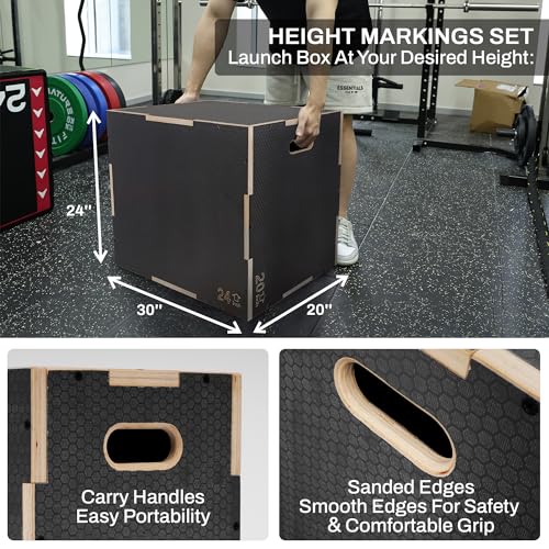 Signature Fitness 16" x 14" x 12" Non-Slip Wooden Plyo Box Jump Exercise Platform, Plyometric Workout Equipment for Home Gym, Training Step Box, Gray - size: 20x24x30"