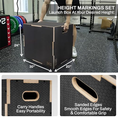 Signature Fitness 16" x 14" x 12" Non-Slip Wooden Plyo Box Jump Exercise Platform, Plyometric Workout Equipment for Home Gym, Training Step Box, Gray - size: 20x24x30"