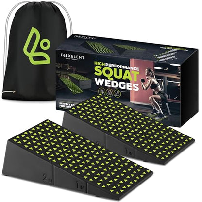 Flexelent Squat Wedge Block Pair - Heel Elevated Squat Wedge for Deeper Squats, Heavy Lifting and Better Form - 17° Angle Exercise Wedges, Slant Board for Squats with Carry Backpack