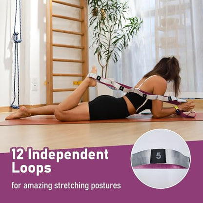 Stretch Bands for Exercise, Non Elastic Yoga Stretching Strap with Loops, 3.8cm x 2.45m, Stretching Bands for Physical Therapy, Yoga, Pilates, Dance, Gymnastics Exercise