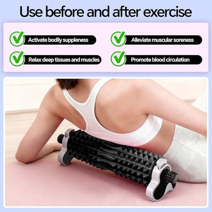 Foam Roller with Detachable Stand, 18” Deep Tissue Massage Roller, 3-Level Height Adjustable Support, Beginner-Friendly Design for Home Workout & Muscle Recovery - Black - color: Black