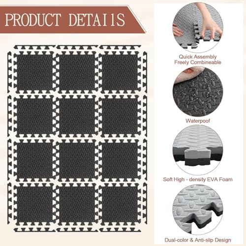 Breling 16 Pcs 12x12 Interlocking Foam Tiles, 0.79 in Thick Gym Floor Mats