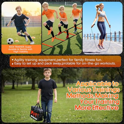 Agility Ladder Speed Training Equipment Set-20ft Agility Ladder,12 Soccer Cones,4 Hurdles,Jump Rope,Running Resistance,Soccer Football Training Equipment with Carrying Bag for Kids Adults - color: Orange
