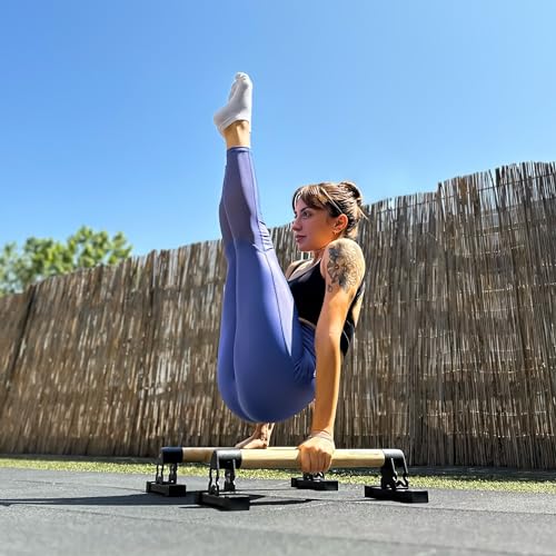 BARVORE® Wooden Parallettes, low or medium gymnastics bars, handstand bars with wooden handle, parallette bars for calisthenics, push up bar, bodyweight training