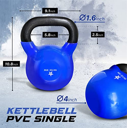 Yes4All Kettlebell, 5-100 LB Vinyl Coated Cast Iron Strength Training Kettlebells for Home Gym Exercises, Fitness, Full Body Workout Equipment, Push Ups, and Grip Strength