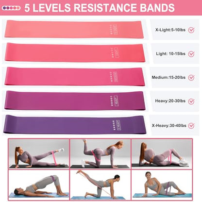 Pilates Ball Resistance Bands Grip Socks Barre Sets, Loop Exercise Bands 5 Levels, Small Yoga Ball 9 Inch, Non Slip Socks Workout Kit at Home - color: Pink