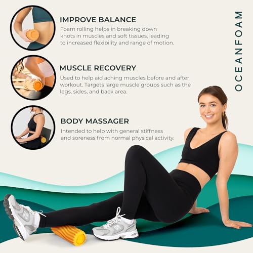 Ripple Travel Foam Roller (11" x 3.35") Firm Mini Foam Roller for Physical Therapy, Deep Tissue Massage, Back Pain - High Density, Ergonomic Wave Textured - Yoga, Pilates, Exercise (Gold) - color: Gold