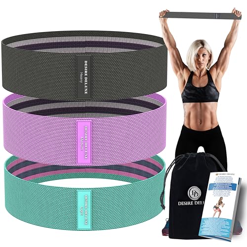 Desire Deluxe Premium Resistance Bands Set – Fabric Stretch Bands for Strength Training, Physical Therapy, Pilates & Yoga, Non-Slip Workout Bands for Men & Women (3 Pack)