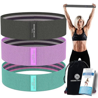 Desire Deluxe Premium Resistance Bands Set – Fabric Stretch Bands for Strength Training, Physical Therapy, Pilates & Yoga, Non-Slip Workout Bands for Men & Women (3 Pack)