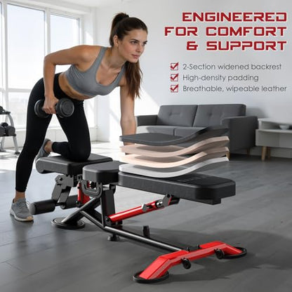Adjustable Weight Bench for Home Gym, Strength Training Adjustable Workout Benches for Full Body, 1800Lbs Capacity Bench Press for 7 Back & 3 Seat Positions, Flat/Incline/Decline Bench