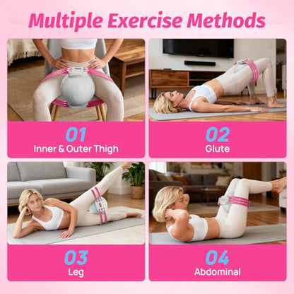 Thigh Trainer with Inflatable Resistance Ball, Adjustable 120 LB Inner & Outer Thigh Exerciser, Kegel Pelvic Floor & Hip Trainer for Women, Home Leg Equipment Compact Resistance Bands Fitness - color: Rose
