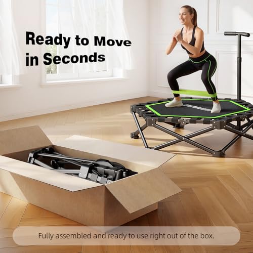 EAST MOUNT 42" Foldable Mini Trampoline for Adults, Quiet Fitness Rebounder with Adjustable Handle, No-Assembly Indoor Exercise Trampoline, 450LBS Capacity - color: Green