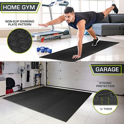 ProsourceFit Exercise Puzzle Mat ½-inch, EVA Interlocking Foam Floor Tiles for Home Gym, Workout Equipment, Kids Play Areas, Black, 48 SQ FT - 12 Tiles