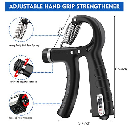Hand Grip Strengthener Kit (7 Pack), Adjustable Grip Strength Trainer, Forearm Workout Trainer, Finger & Hand Strength Exerciser for Muscle Building & Grip Strength Recovery