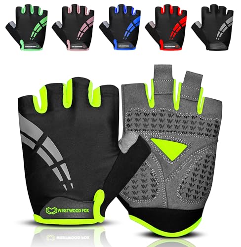 WESTWOOD FOX Cycling Gloves for Men Women,Half Finger Unisex Gel Padded Anti-Slip Mountain Bike Gloves, Breathable Shock Absorption Grip Palm Bicycle Summer Riding MTB Bike Gloves - color: PARROT, size: Small