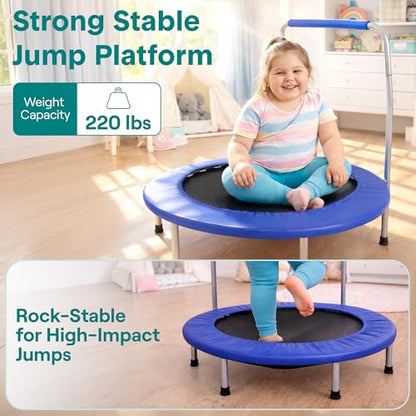 SereneLife 36″ Foldable Mini Trampoline for Kids - Compact Fitness Rebounder with Foam Handle - Safe, Stable Exercise Trampoline with 330lbs Max Load for Indoor/Outdoor Active Play & Exercise
