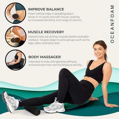 Ripple Travel Foam Roller (11" x 3.35") Firm Mini Foam Roller for Physical Therapy, Deep Tissue Massage, Back Pain - High Density, Ergonomic Wave Textured, Yoga, Pilates, Exercise (Charcoal) - color: Charcoal