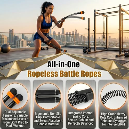 Ropeless Battle Ropes Weighted – 2 PCS Portable Cordless Battle Rope Set with Non-Slip Handles, Low-Noise HIIT & Strength Training Equipment for Home Gym, Men & Women