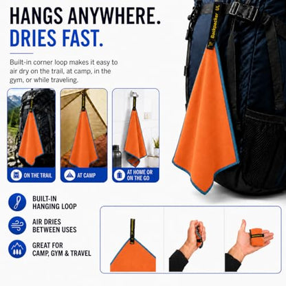 Backpacking Ultralight Quick Dry Microfiber Soft Fast Drying Hand and Face Towel Wash Cloth Camping Yoga Hiking Active Lifestyle Small (Orange, Small)