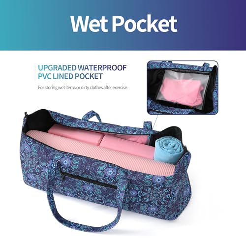 | Yoga Mat Bag | Large Yoga Mat Carrier with Wet Pocket | Yoga Gifts | Gym Tote Bag for Women - color: Tote-Blue