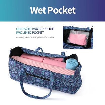 | Yoga Mat Bag | Large Yoga Mat Carrier with Wet Pocket | Yoga Gifts | Gym Tote Bag for Women - color: Tote-Blue