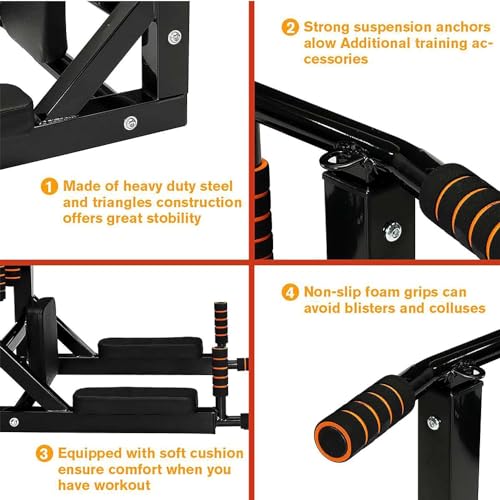 Wall Mounted Pull Up Bar - Heavy Duty Strength Training Fitness Equipment, Multifunctional Power Tower Dip Station Support to 550lbs