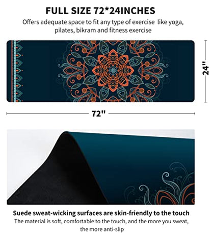 nuveti Printed Travel Yoga Mat-1/16 Inch Thick Non Slip Fitness Workout Mat with Carrying Bag, Foldable Lightweight Suede & Natural Rubber Yoga Mat for Yoga Pilates and Fitness 72" L x 24" W x 1.5mm - color: ShenHai