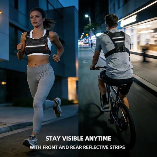Running Vest for Men and Women, Lightweight Chest Pack with Phone Holder and Adjustable Strap, Reflective Water Resistant Chest Bag for Workouts, Cycling and Hiking (Black Camo) - color: Black Camo