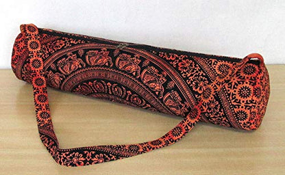INDIAN CRAFT CASTLE ICC Yoga Mat Bag Carrier Full-Zip Exercise Yoga Mat Carry Bag for Women Men with Multi-Functional Storage Pockets and Adjustable Shoulder Strap 26X6 Inches - style: Red Elephant Flower
