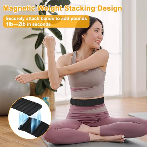 Wrist Weights, 1.1LB Each Stackable Magnetic, Adjustable Ankle Weights for Men & Women, Jogging/Yoga & More, 1 Pair - color: Black