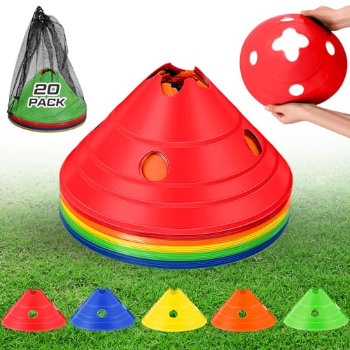 Jumbo Disc Cones Jumbo Soccer Cones with Mesh Bag Giant Large Agility for Soccer Training Adult Sports - color: red, yellow, blue, green, and orange