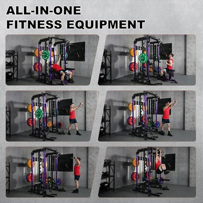 Smith Machine, 2600LBS Squat Rack, 7-in-1 Home Gym Cage with Adjustable Safety Bars, Pull-Up & LAT Pulldown - color: Purple, size: P107 Only Smith Machine