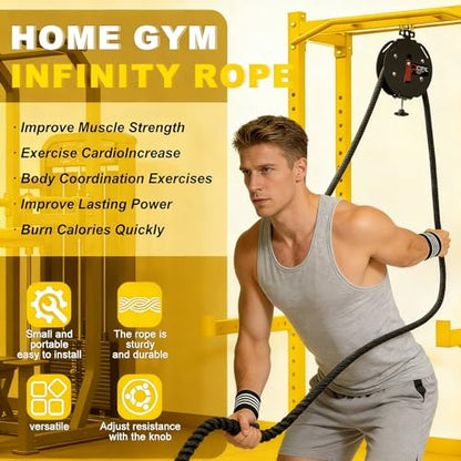 Endless Rope Trainer for Home Gym, Multifunction Tension Rope Suspension Trainer with 14 FT Closed-Loop Nylon Rope, Portable Gym Functional Trainer Cable Machine for Full Body Strength & Cardio HIIT