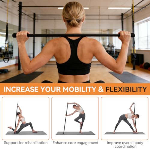 Adjustable Yoga Stick, Promote Flexibility Steel Stretching Stick Versatile Exercise Stick with Foam Handles for Fitness Balance