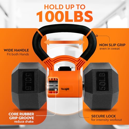 Yes4All Kettlebells Grip, Dumbbell Grip Handle, Convert Dumbbells into Kettlebell for Home Gym, Kettlebell for Weights Plate - color: B. Orange/Black Upgraded