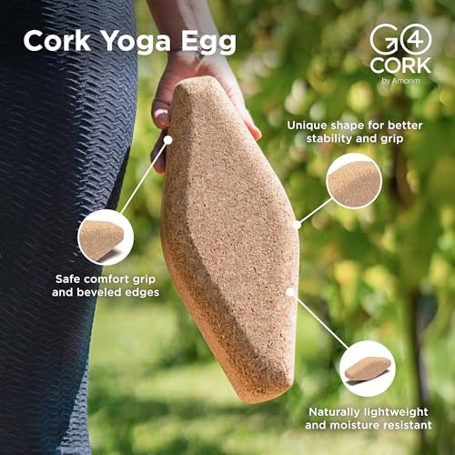 Go4Cork Cork Yoga Egg Block - Oval | 11 x 4 x 3" | Unique Shape for Comfort Grip | Non-Toxic, Alternative To Foam | Odorless, Soft, Non-Slip Wedge | Sustainable & Eco Yogi Gift