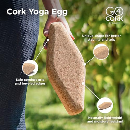 Go4Cork Cork Yoga Egg Block - Oval | 11 x 4 x 3" | Unique Shape for Comfort Grip | Non-Toxic, Alternative To Foam | Odorless, Soft, Non-Slip Wedge | Sustainable & Eco Yogi Gift