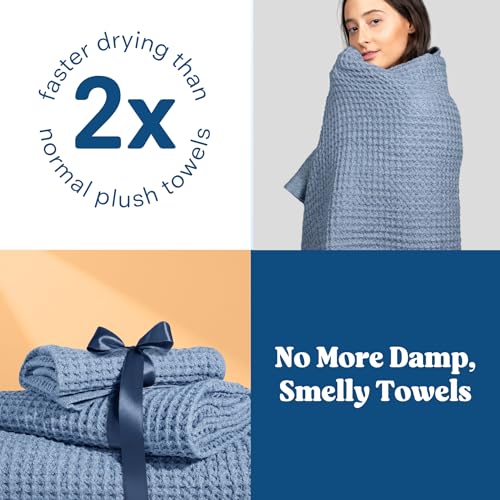 ONSEN Supima® Waffle Bath Towel, Large, Quick Dry Lint Free 100% USA Cotton, Lightweight Absorbent Bath Towel, 31x57 in (Denim Blue, 1x Bath Towel) - color: Denim Blue, size: Bath Towel