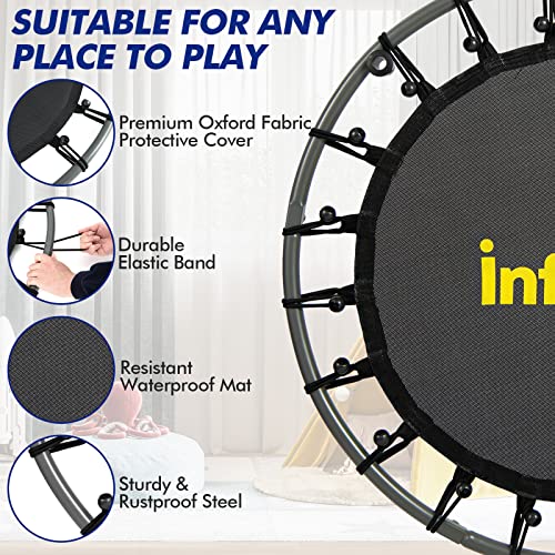 INFANS 36" Foldable Mini Trampoline with Bluetooth Audio LED Lights Detachable Handrail, Small Trampoline for Kids Exercise Indoor Outdoor Toddlers Max Load 220 LBS (Music Lights Trampoline)