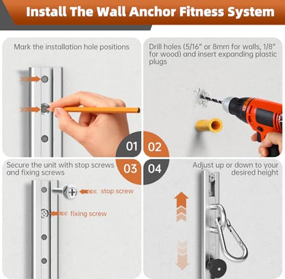 Adjustable Resistance Band Wall Mount System（2PCS,Resistance Band Wall Anchor for Home Gym, Ideal for Strength Training, Physical Therapy & Rehab Training