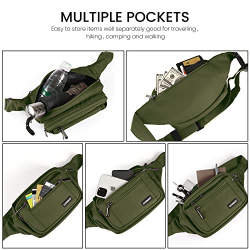 CXWMZY Fanny Packs For Women & Men Waist Pack Hip Bum Bag with Multi-Pockets Large Capacity Waterproof Casual Bum Bag for Disney Traveling Casual Cycling Running Hiking (Army Green) - color: Green