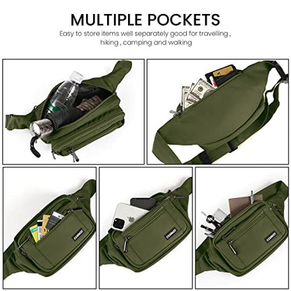 CXWMZY Fanny Packs For Women & Men Waist Pack Hip Bum Bag with Multi-Pockets Large Capacity Waterproof Casual Bum Bag for Disney Traveling Casual Cycling Running Hiking (Army Green) - color: Green