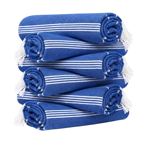 HAVLULAND Turkish Beach Towel Set of 6 Oversized 72x40 100% Turkish Cotton - color: Blue, size: 6 Pack