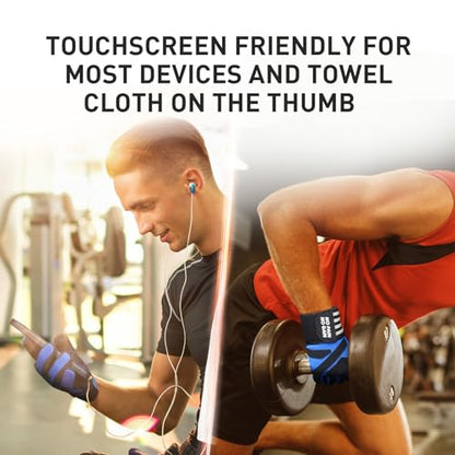 FINGER TEN Weightlifting Workout Gloves Men - color: Full-Blue, size: Medium