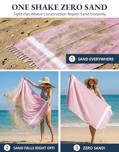 LANE LINEN Turkish Beach Towels, Soft Absorbent, Travel Towel - Candy Pink - color: 11: Candy Pink, size: Pack of 2