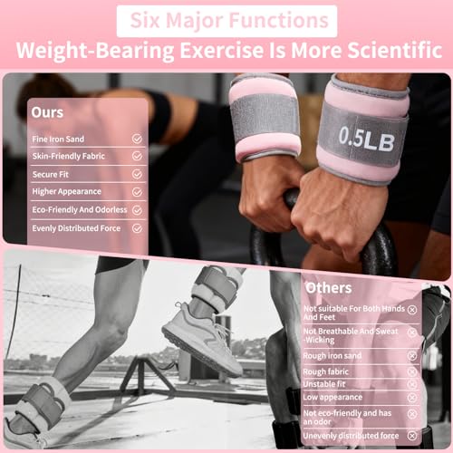Ankle Weights for Women & Kids - 0.5LB/1LB Each Wrist/Ankle Weight Pair (1LB/2LB Total) Adjustable Arm/Leg Weights for Walking, Running, Pilates, Home Workout with Comfortable Straps (Pink) - size: 1 lbs Pair (0.5lbs Each)