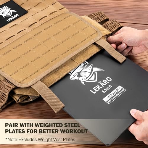 Adjustable Weighted Vest for Men Women – Tactical Vest for Rucking, HIIT & CrossFit, Fits 10x12 Plates, 600D Breathable Weight Vest & Exercise Vest for Strength Training, Weights Not Included - color: Brown