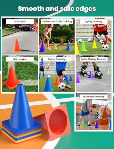 GHB Hex Agility Rings 1 Pack and 24 Pack 7 Inch Football Cones with 3 Carrying Bag