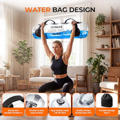 Water Weights Aqua Bag, 44 lbs - Adjustable Portable Water Weight Workout Sandbag Alternative Stability Fitness Equipment for Strength Core Balance Training Full Body Exercise Home Gym