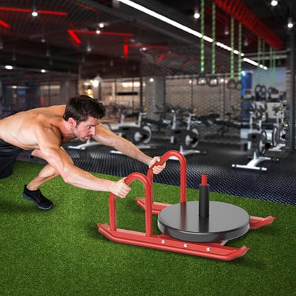 Kipika Weight Sled, Workout Sled, Fitness Strength Training Sled, Speed Training Sled for Athletic Exercise, Speed Improvement, Easily Through Obstacles, Suitable for 1" & 2" Weight Plate - color: C- Red